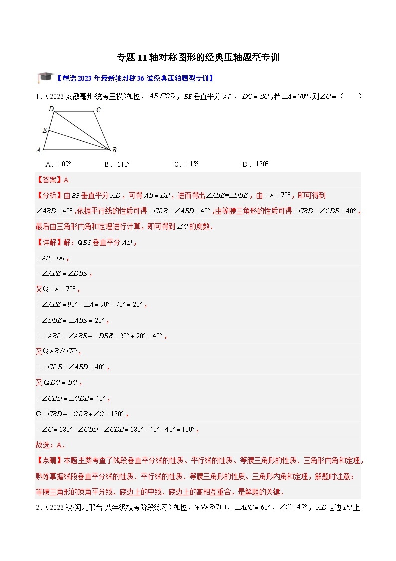 专题11 轴对称图形的经典压轴题型专训-2023-2024学年八年级数学上册重难点专题提升精讲精练（人教版）01