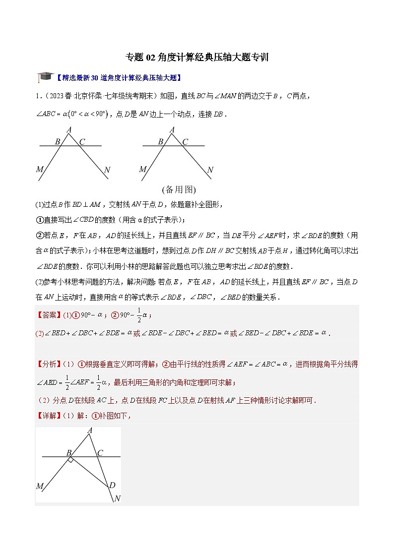 专题02 角度计算经典压轴大题专训-2023-2024学年八年级数学上册重难点专题提升精讲精练（人教版）01