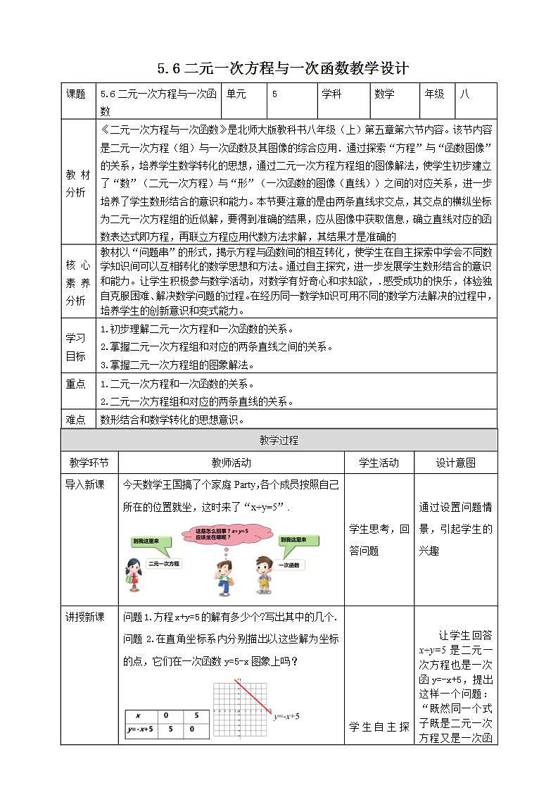 【核心素养】5.6二元一次方程与一次函数  课件+教案-北师大版数学八年级上册01