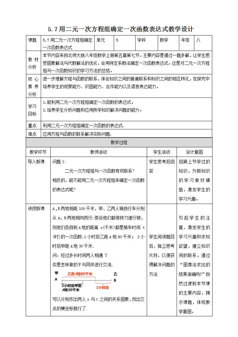 【核心素养】5.7用二元一次方程组确定一次函数表达式  课件+教案-北师大版数学八年级上册01