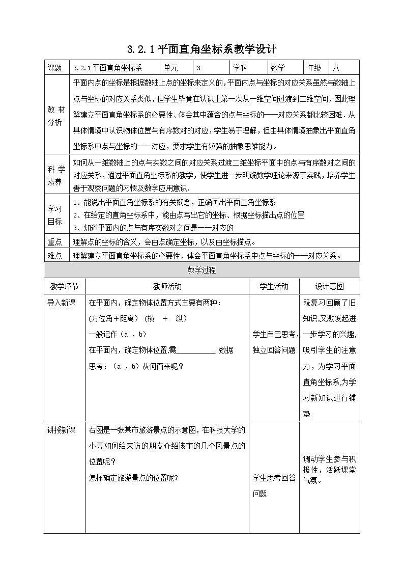 【核心素养】3.2.1平面直角坐标系 教案-北师大版数学八年级上册01