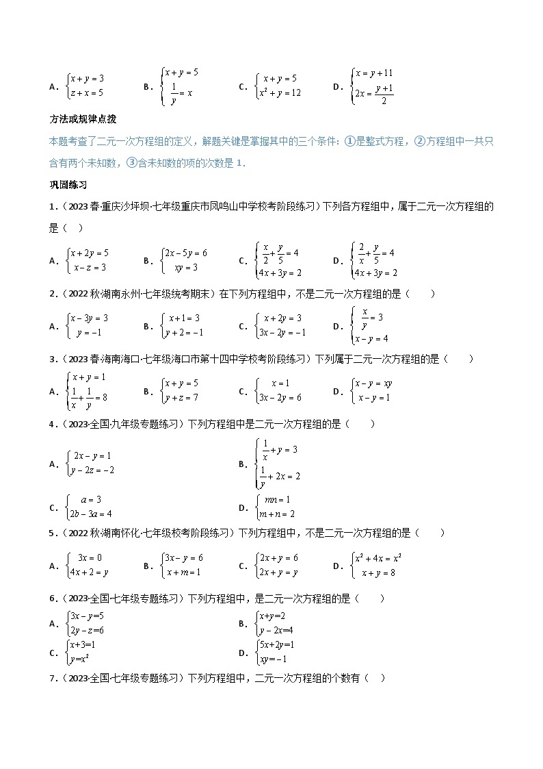 【同步讲义】人教版数学七年级下册：专题8.1-2 二元一次方程组及其解法 讲义03