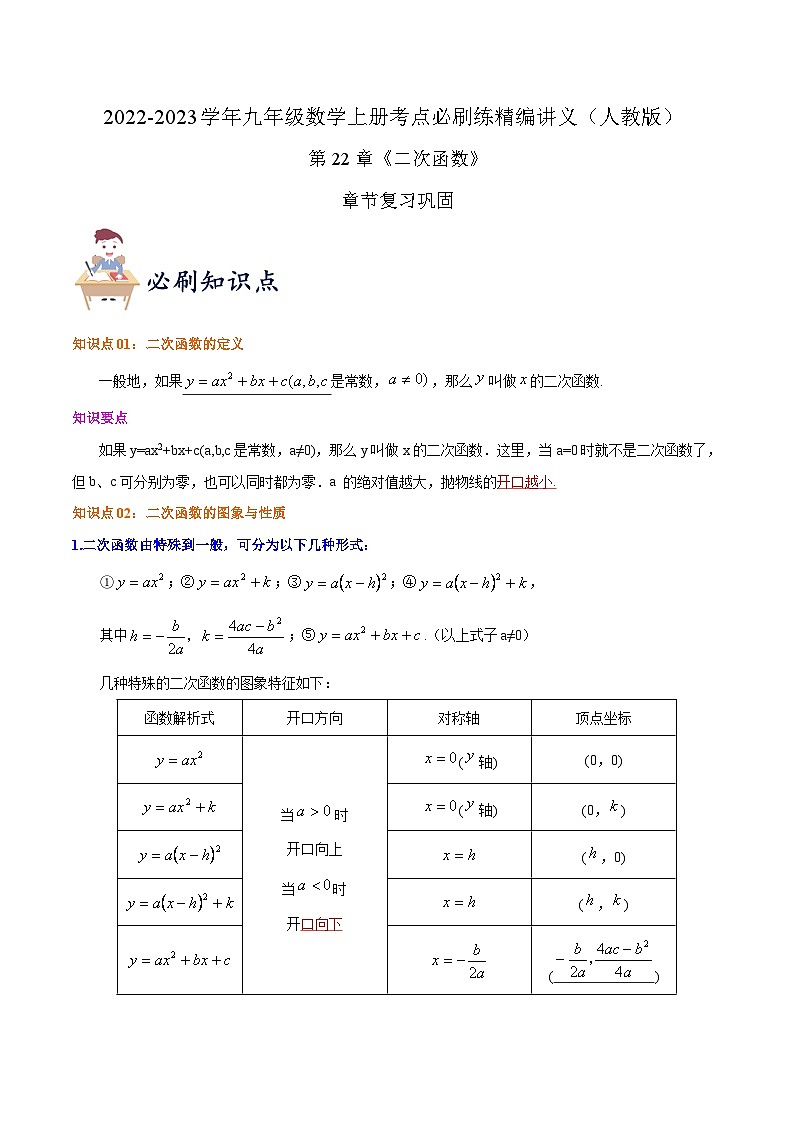 【重难点讲义】人教版数学九年级上册-知识点 第22章《二次函数》章节巩固讲义01