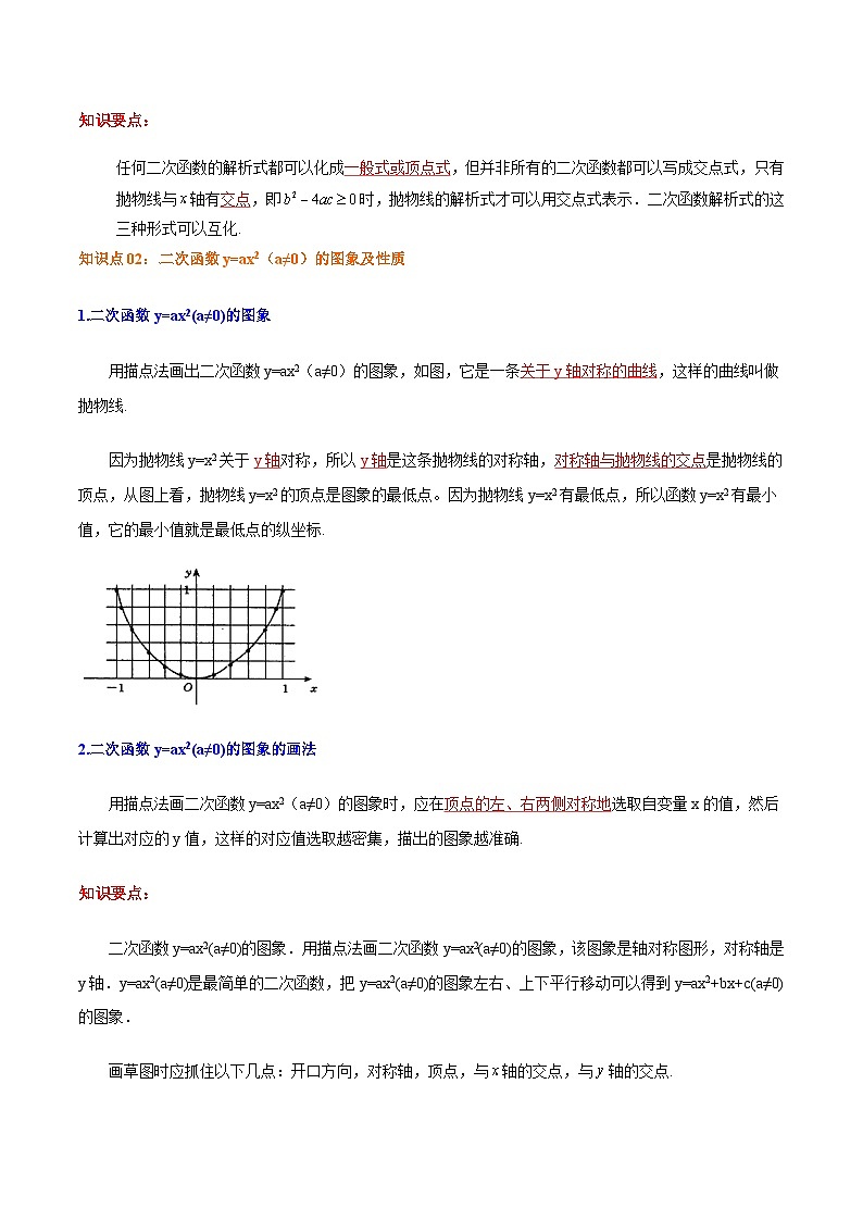 【重难点讲义】人教版数学九年级上册-知识点【22.1.1 二次函数y=ax²（a≠0）、y=ax²+c（a≠0）的图象及性质】  讲义02