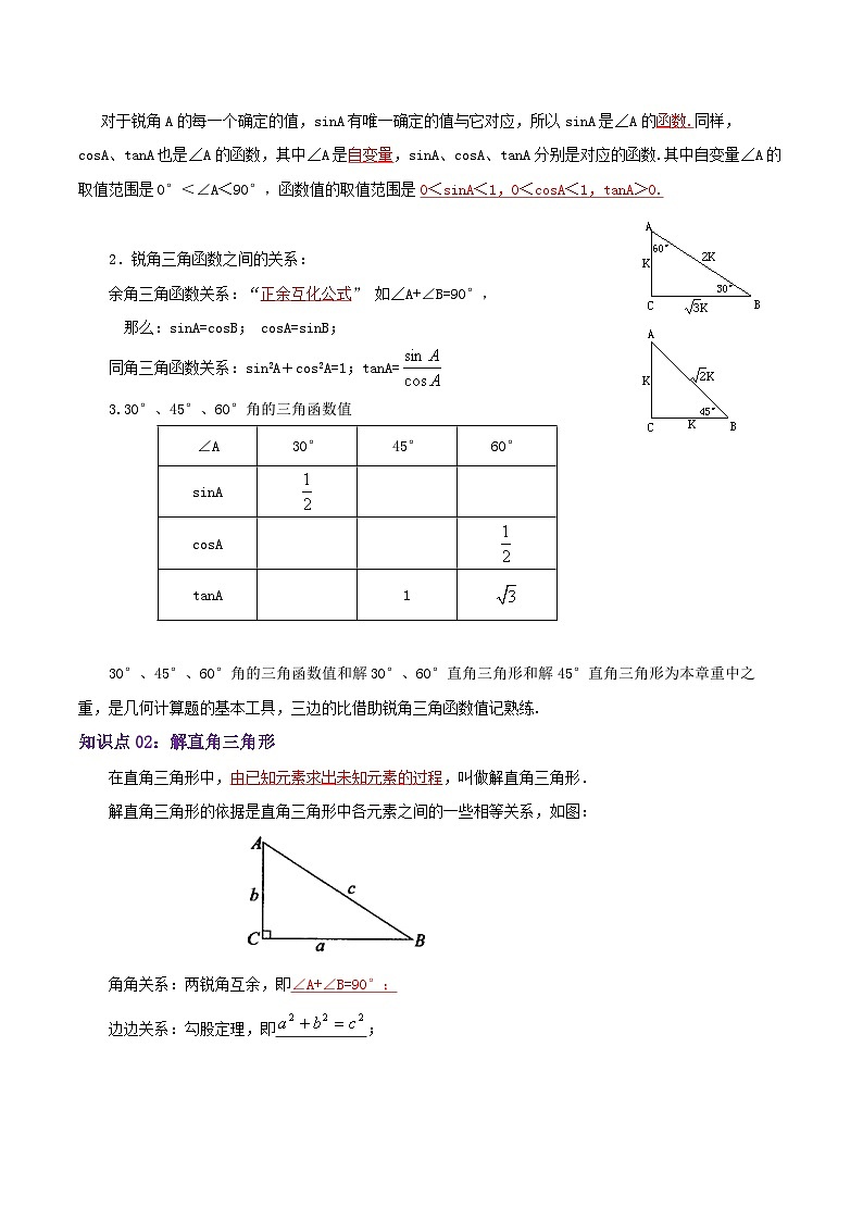 【重难点讲义】人教版数学九年级下册-知识点 第28章《锐角三角函数》章节巩固讲义02
