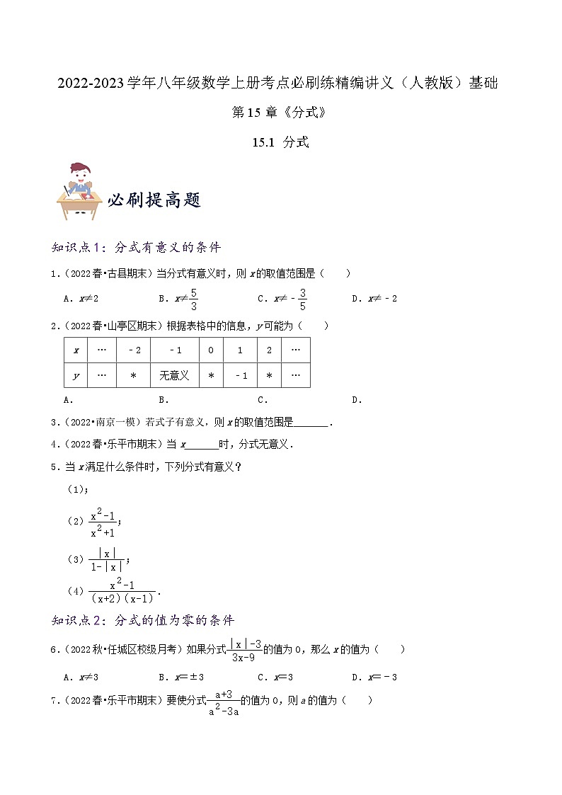 提高练【15.1 分式】（原卷版）第1页