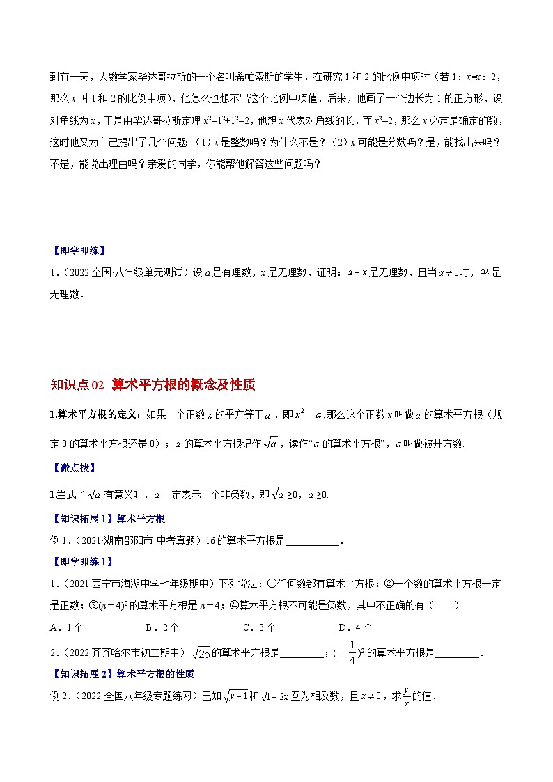【同步讲义】北师大版数学八年级上册：专题2.1-2.2 认识无理数、平方根 讲义02