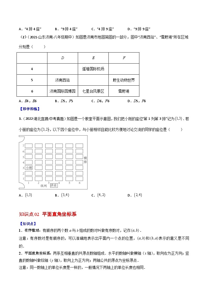 【同步讲义】北师大版数学八年级上册：专题3.1 位置与坐标 讲义03