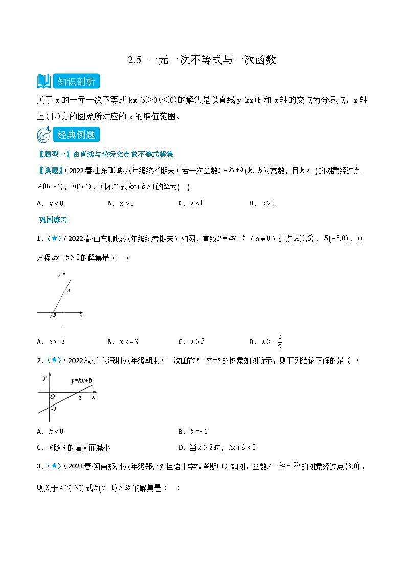 2.5 一元一次不等式与一次函数（原卷版）第1页