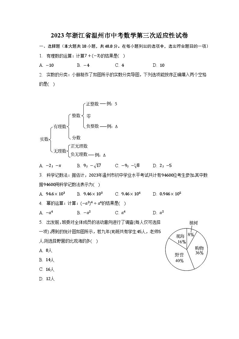 2023年浙江省温州市中考数学第三次适应性试卷（含解析）01