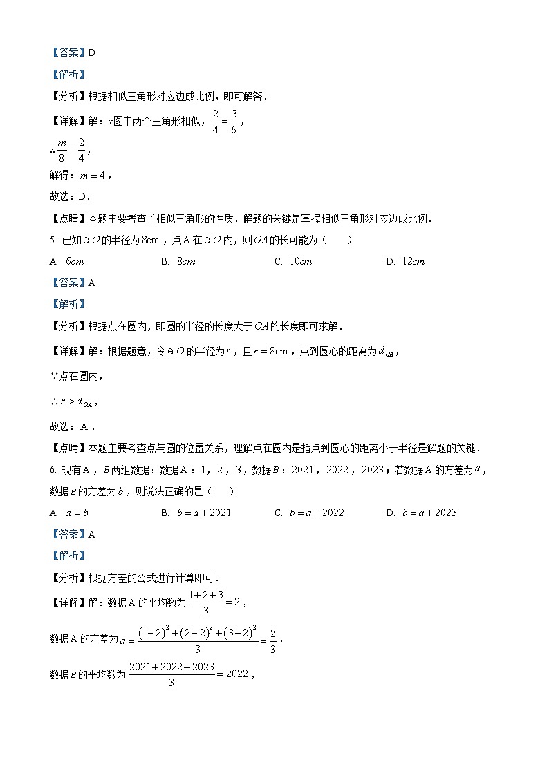 河北省邢台市信都区2022-2023学年九年级下学期开学考试数学试题（解析版）03