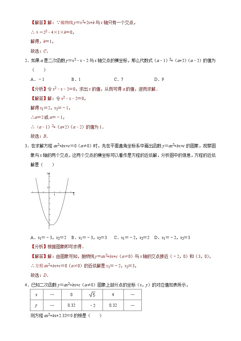 【重难点讲义】浙教版数学九年级上册-第04讲 二次函数与一元二次方程、不等式间的关系(解析版)第2页