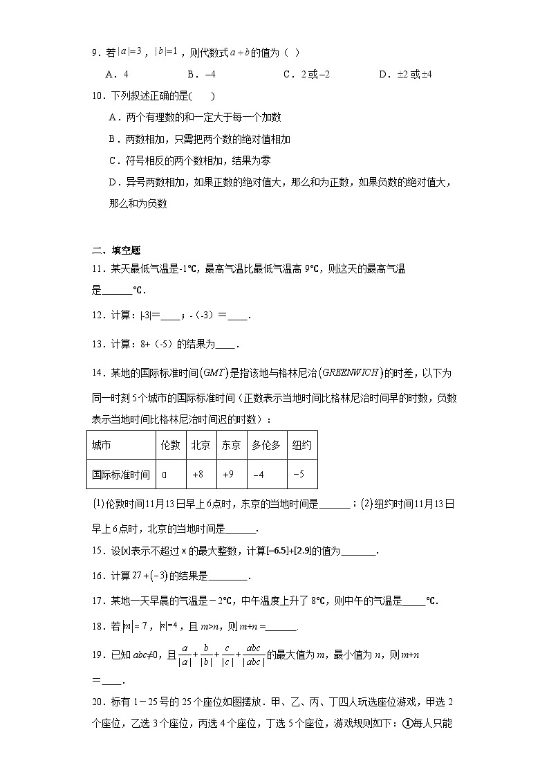 2.4有理数的加法同步练习-鲁教版（五四制）初中数学六年级上册02