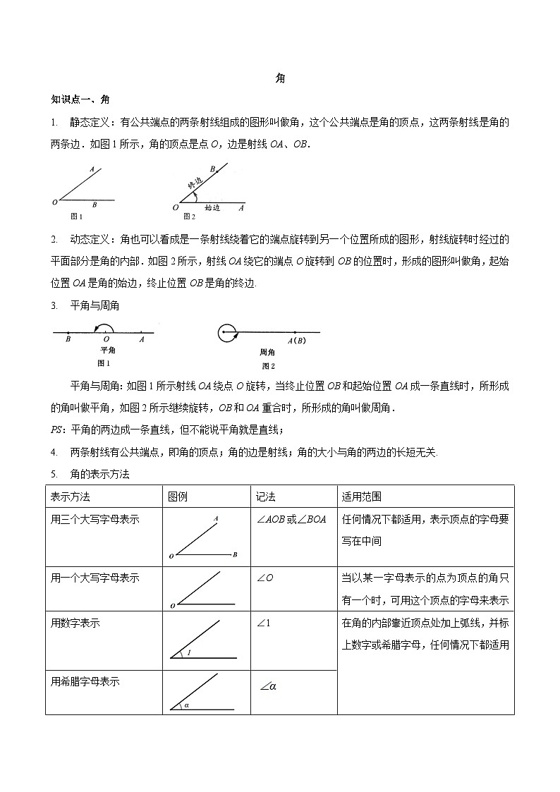 【同步讲义】苏科版数学七年级上册：6.2 角（解析版）第1页