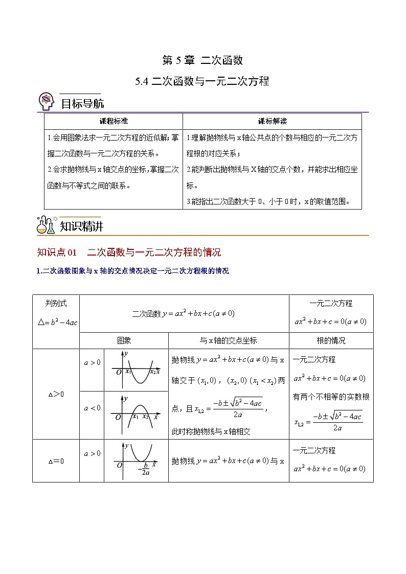 【同步讲义】苏科版数学九年级下册：第04讲 二次函数与一元二次方程 讲义01