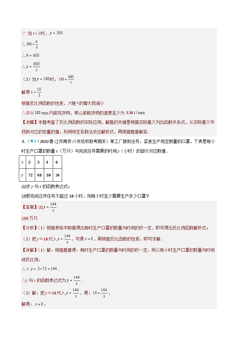 【同步讲义】苏科版数学八年级下册：11.3 用反比例函数解决实际问题 讲义02