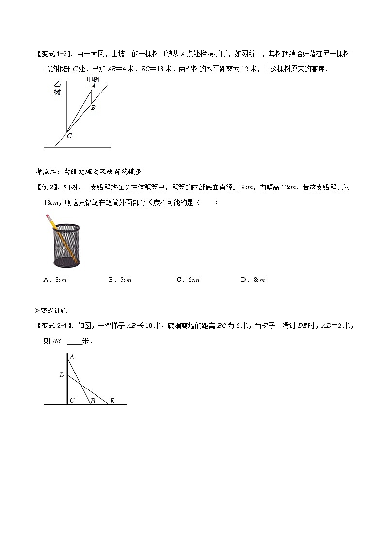 模型47 勾股定理之大树折断、风吹荷花模型（讲+练）-备战2023年中考数学解题大招复习讲义（全国通用）02