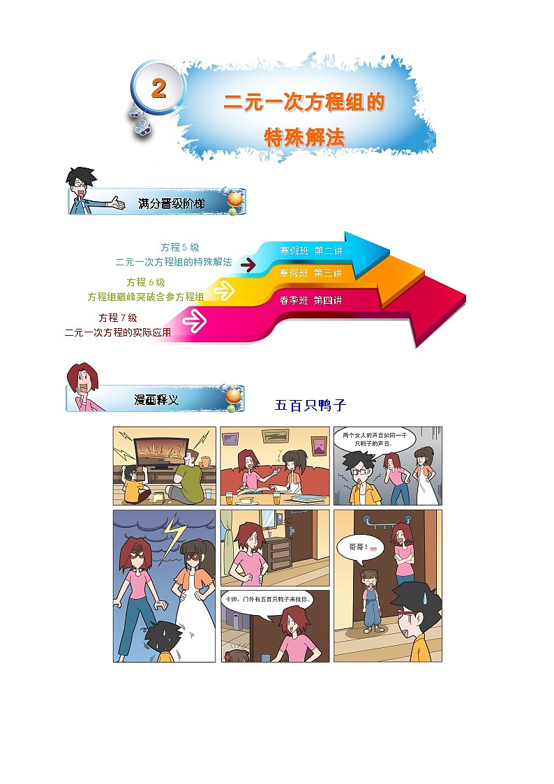 初一数学寒假讲义 第2讲.二元一次方程组的特殊解法.教师版01