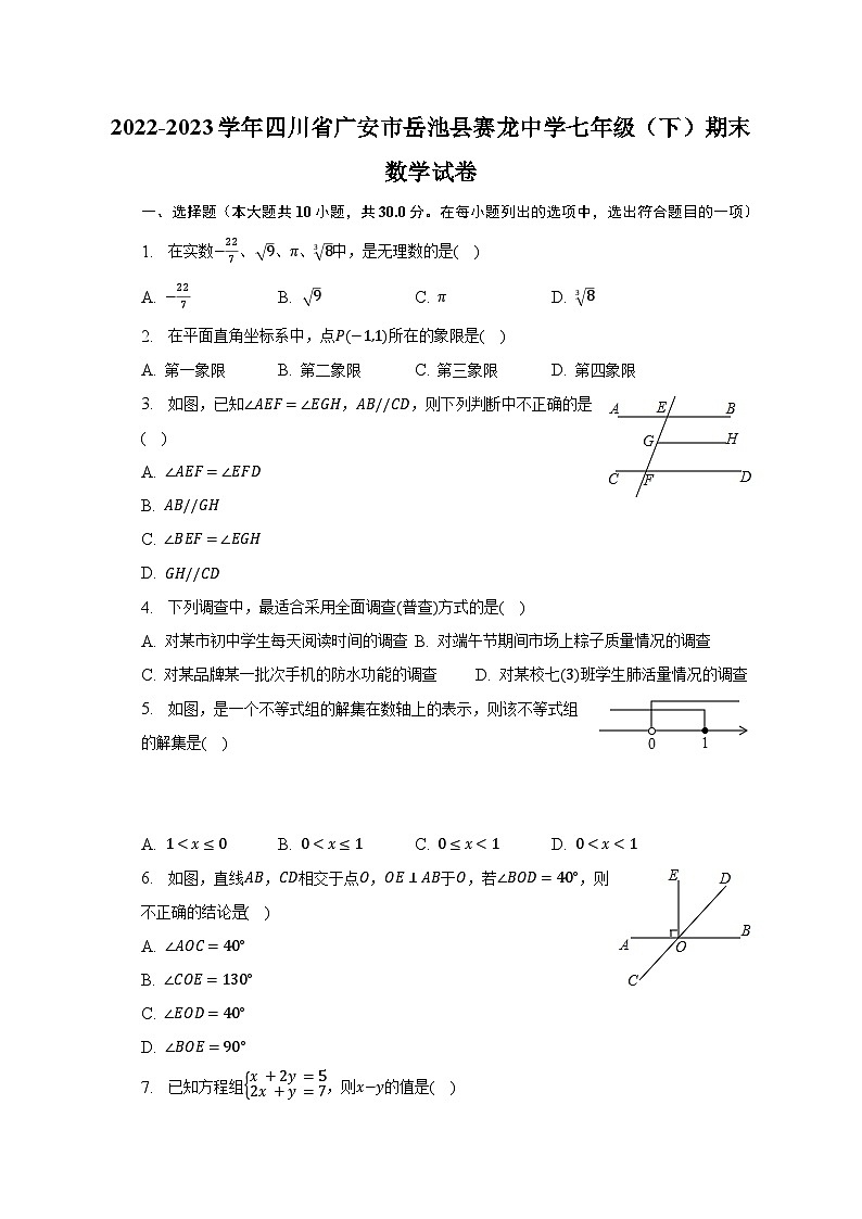 2022-2023学年四川省广安市岳池县赛龙中学七年级（下）期末数学试卷（含解析）01