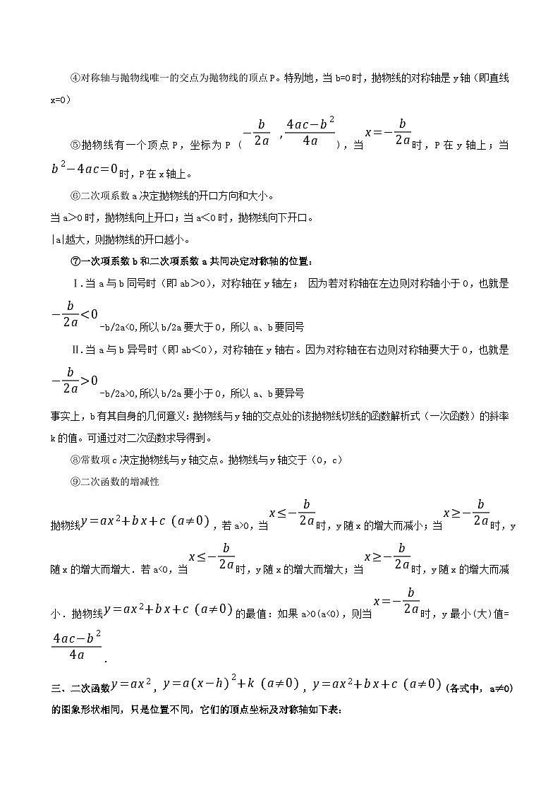 九年级数学上册【单元复习】第二十二章 二次函数（知识精讲+考点例析+举一反三+实战演练）（原卷版）第2页
