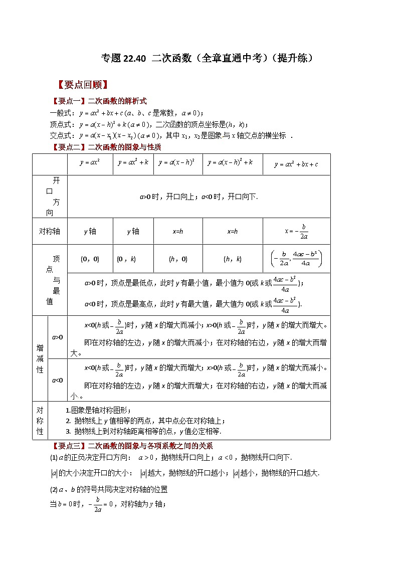专题22.40 二次函数（全章直通中考）（提升练）-2023-2024学年九年级数学上册基础知识专项突破讲与练（人教版）01