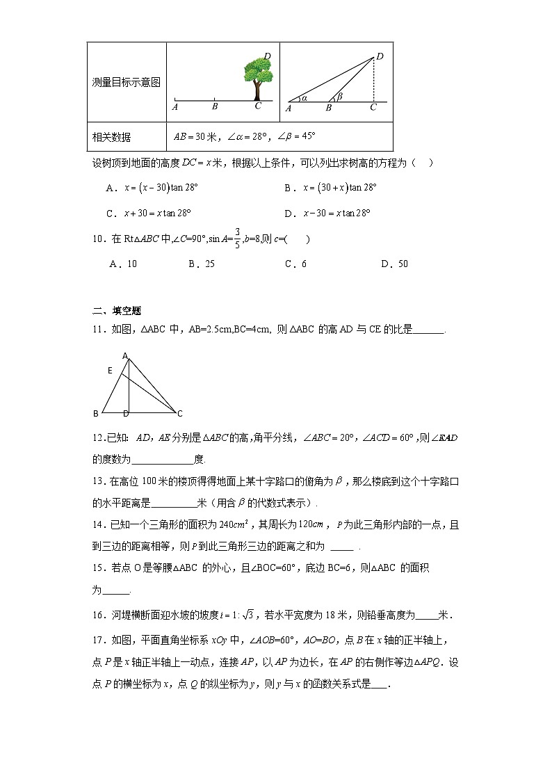 2.6利用三角函数测高同步练习-鲁教版（五四制）初中数学九年级上册03
