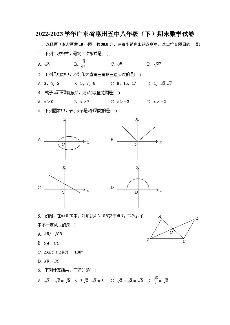 2022-2023学年广东省惠州五中八年级（下）期末数学试卷（含解析）01
