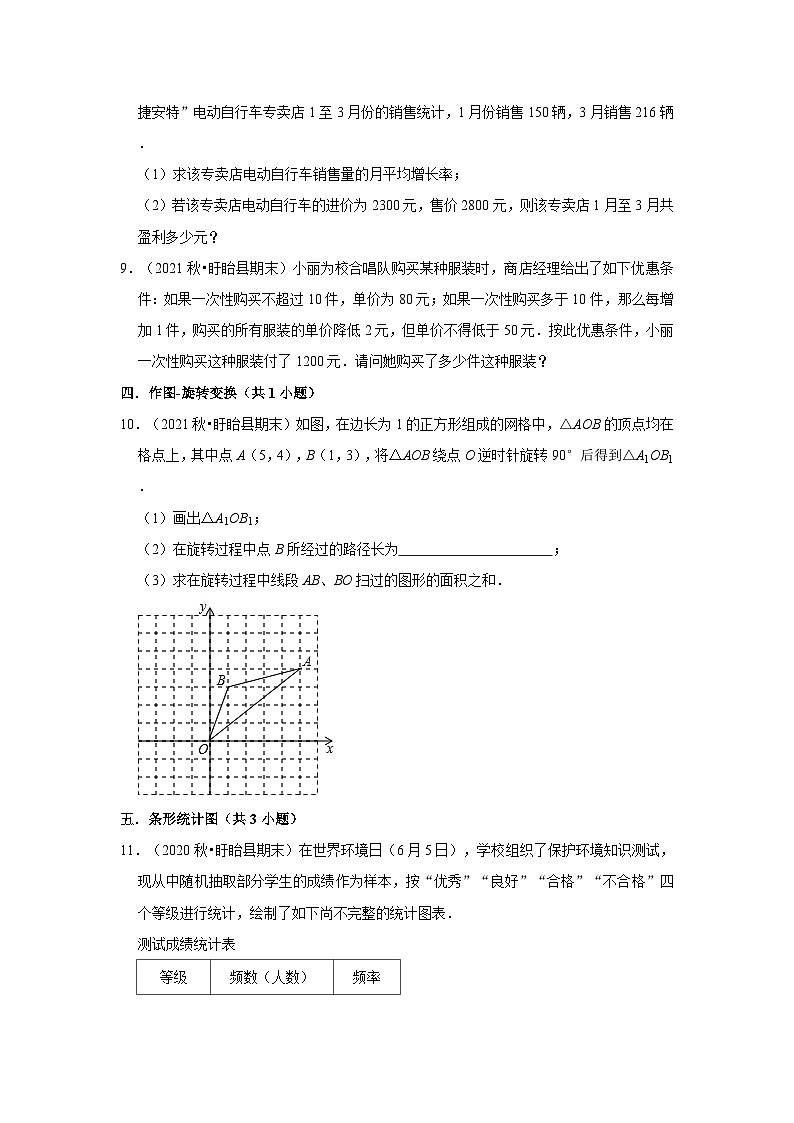 江苏省淮安市盱眙县三年(2020-2022)九年级上学期期末数学试题汇编-03解答题（基础题）知识点分类第2页