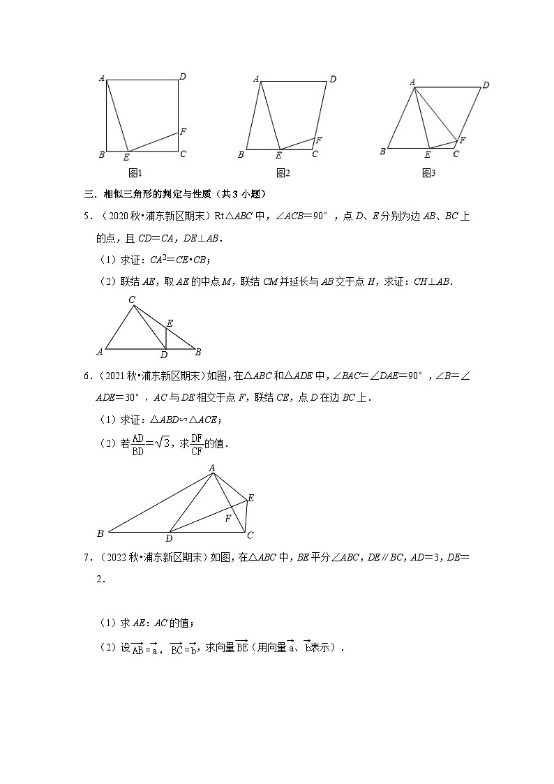 上海市浦东新区三年(2020-2022)九年级上学期期末数学试题汇编-03解答题（提升题）知识点分类第3页