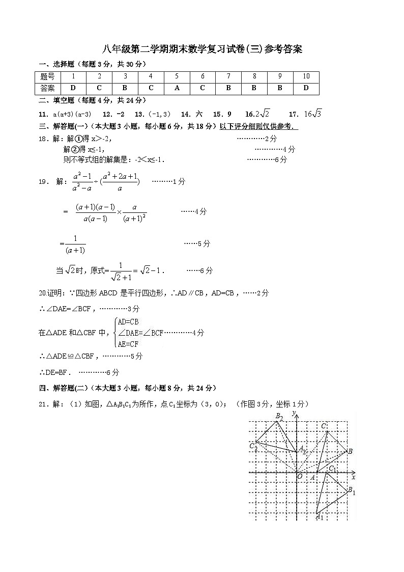 广东省佛山市大沥镇海北初级中学2022-2023学年八年级下学期数学期末综合卷（三）答案第1页