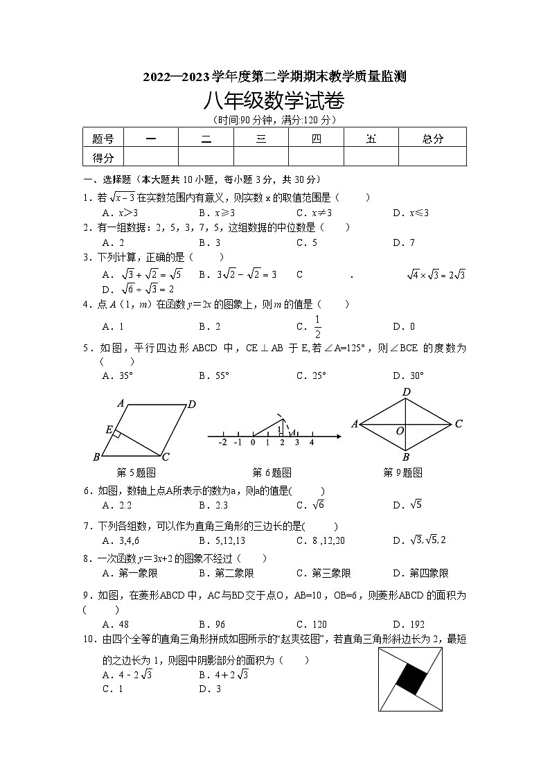 广东省湛江市麻章区2022-2023学年八年级下学期期末教学质量监测数学试卷(含答案)01