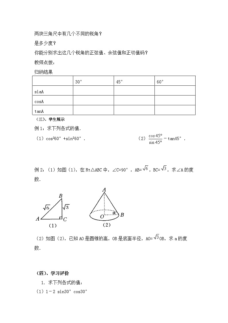 《特殊角的三角函数值及用计算器求角的三角函数值》教学设计(2-九年级下册数学人教版第2页