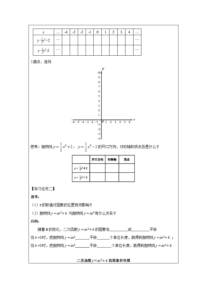 人教版数学九年级上册22.1.3 二次函数y =a(x-h)2 + k 的图象和性质（第一课时）学案（无答案）第2页