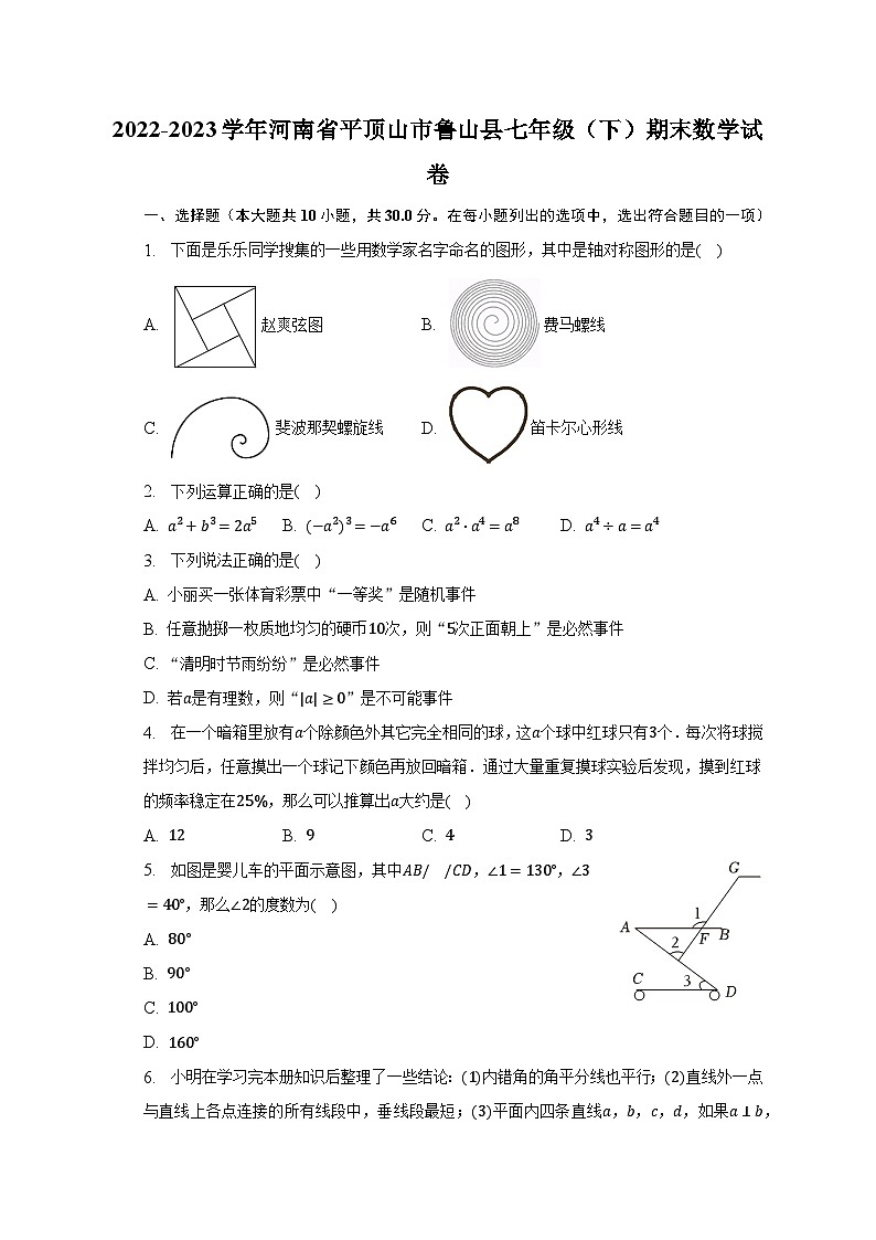 2022-2023学年河南省平顶山市鲁山县七年级（下）期末数学试卷-普通用卷第1页
