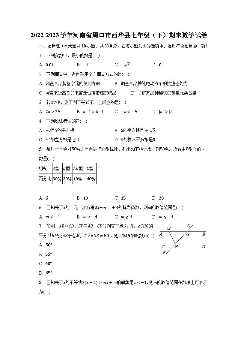 2022-2023学年河南省周口市西华县七年级（下）期末数学试卷（含解析）01