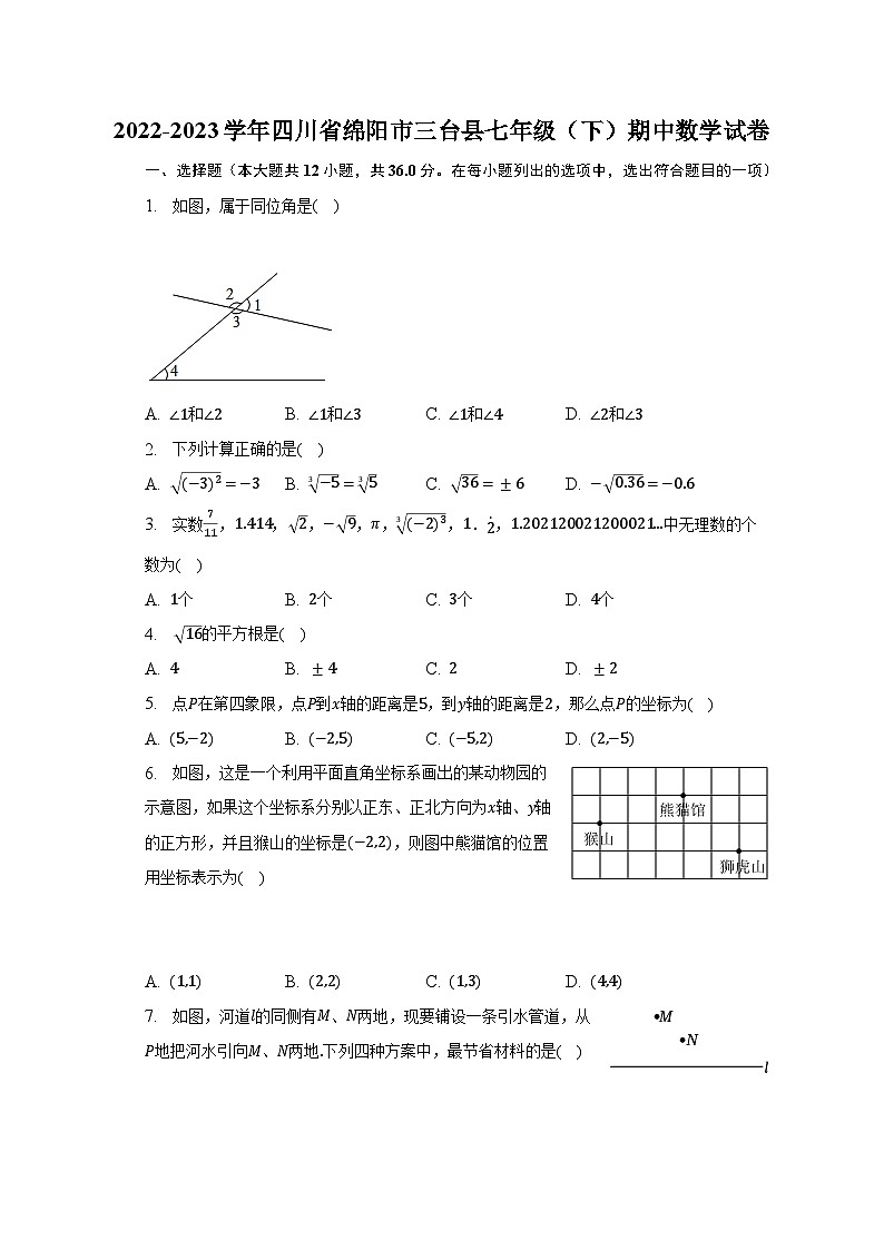 2022-2023学年四川省绵阳市三台县七年级（下）期中数学试卷（含解析）第1页
