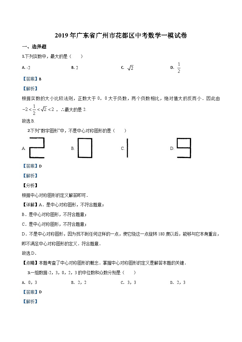 2019年广东省广州市花都区中考数学一模试题（解析版）01