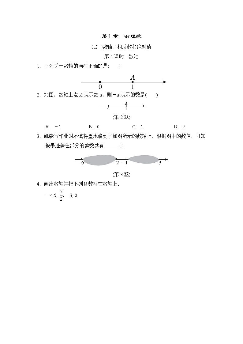 1.2.1 数轴 沪科版七年级数学上册随堂练习(含答案)01
