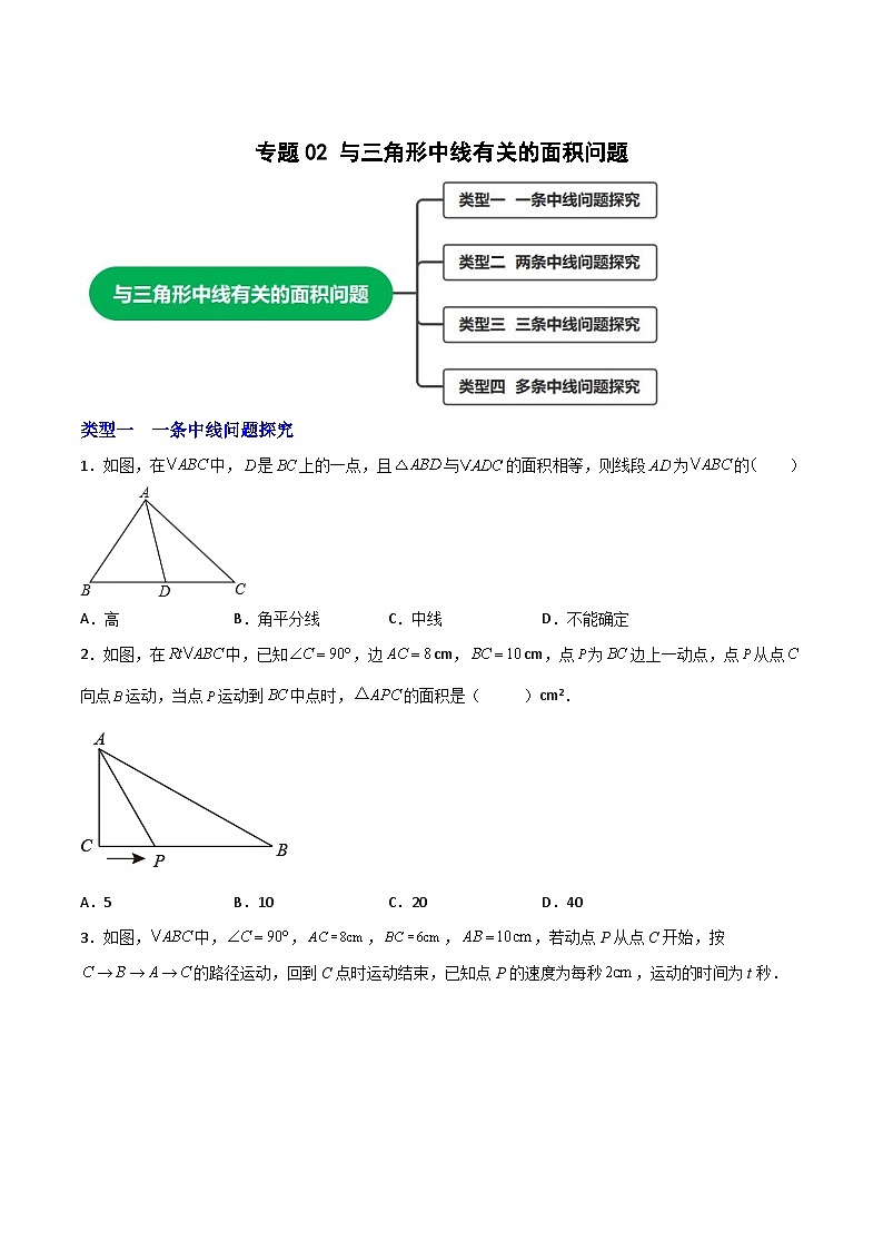 专题02 与三角形中线有关的面积问题-【微专题】2022-2023学年八年级数学上册常考点微专题提分精练（人教版）01