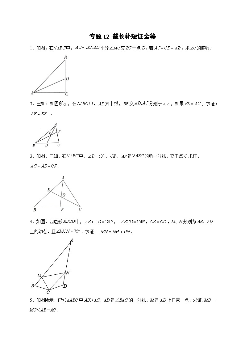专题12 截长补短证全等-【微专题】2022-2023学年八年级数学上册常考点微专题提分精练（人教版）01