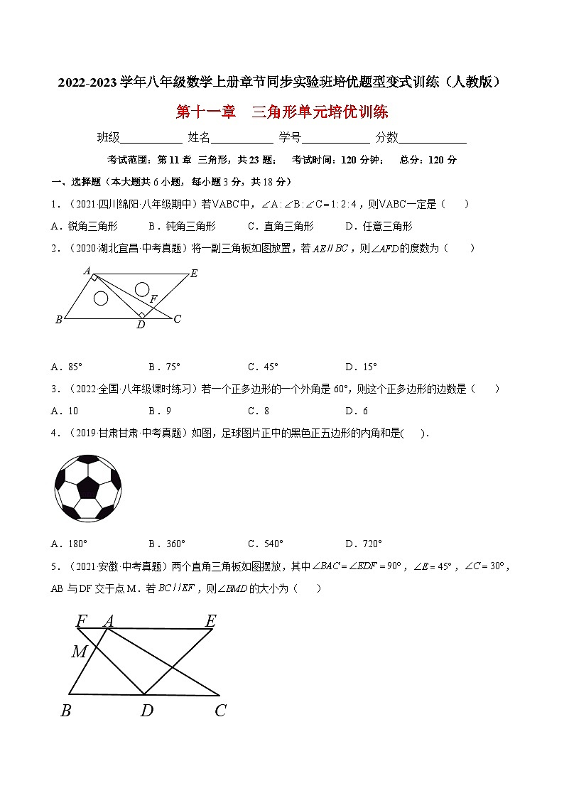 第十一章 三角形单元培优训练（题型专攻）-2022-2023学年八年级数学上册章节同步实验班培优题型变式训练（人教版）01