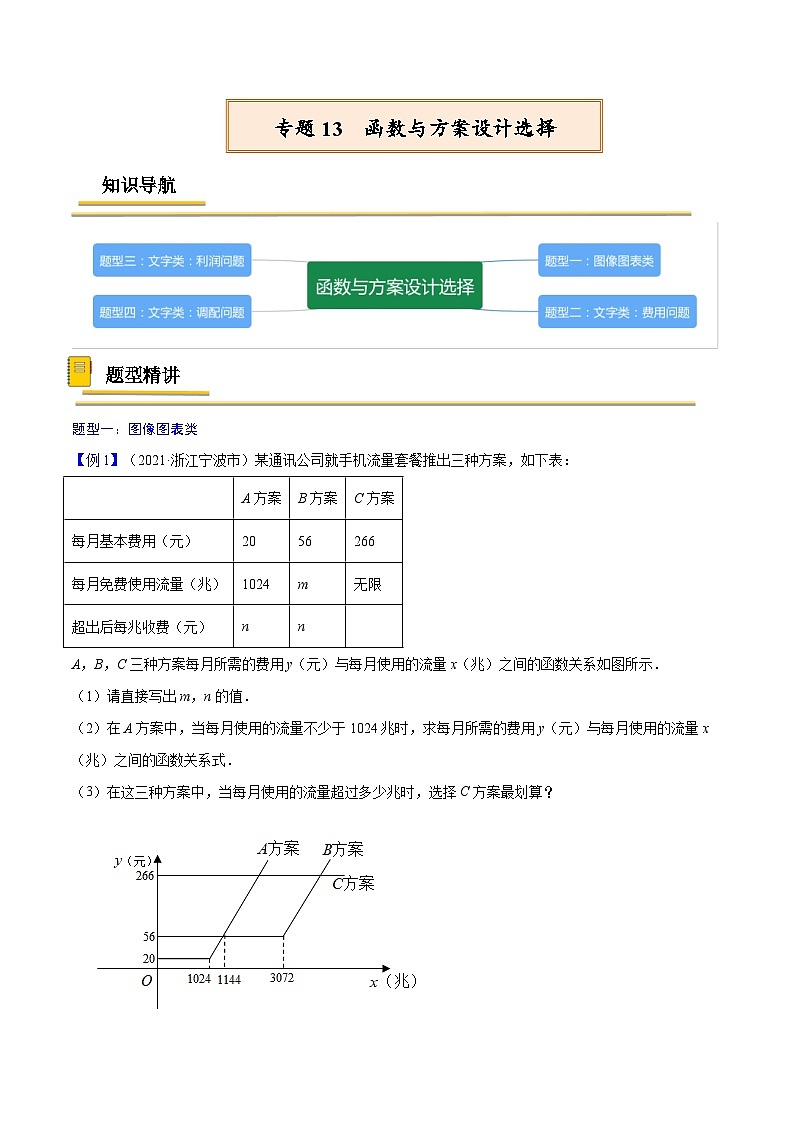中考数学一轮复习考点复习专题13  函数与方案设计选择【考点精讲】（含解析）第1页