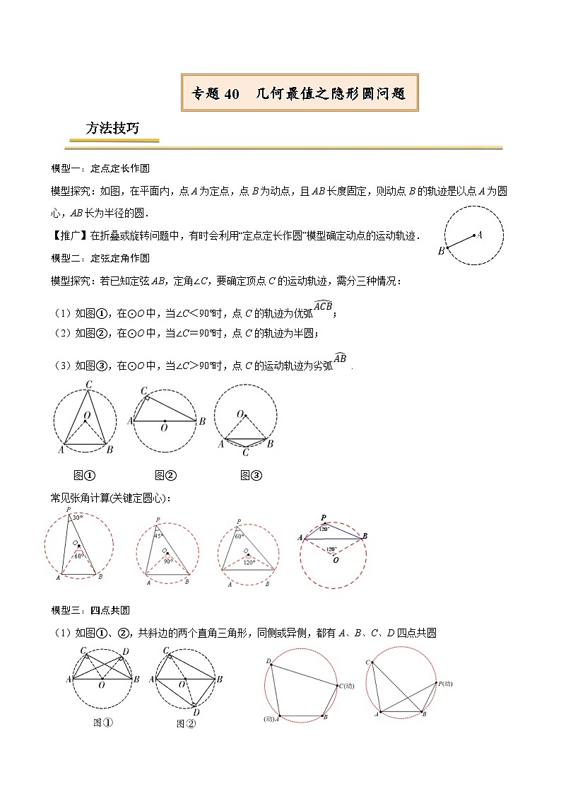 中考数学一轮复习考点复习专题40 几何最值之隐形圆问题【热点专题】（含解析）01