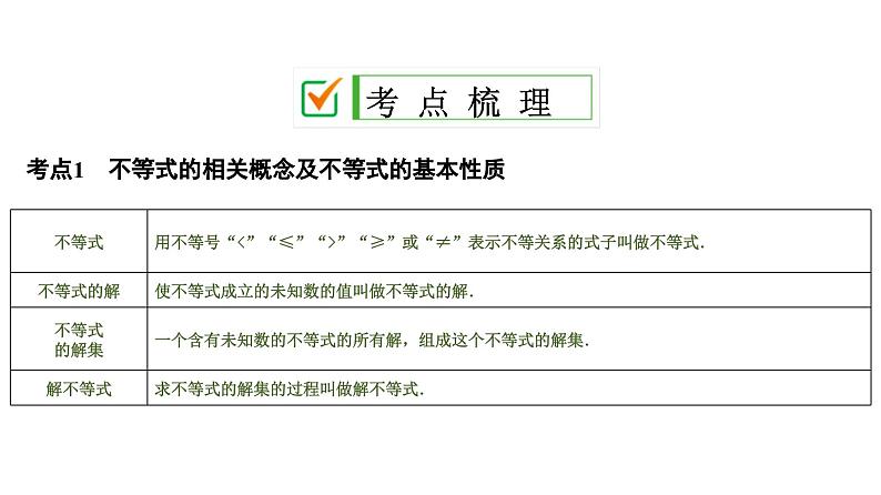 (通用版)中考数学总复习精品课件第1部分　第3单元　第10课时　不等式及不等式组 (含解析)第2页