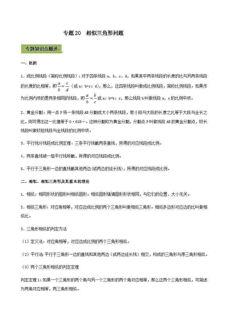 (通用版)中考数学总复习考点20  相似三角形问题（含解析）第1页