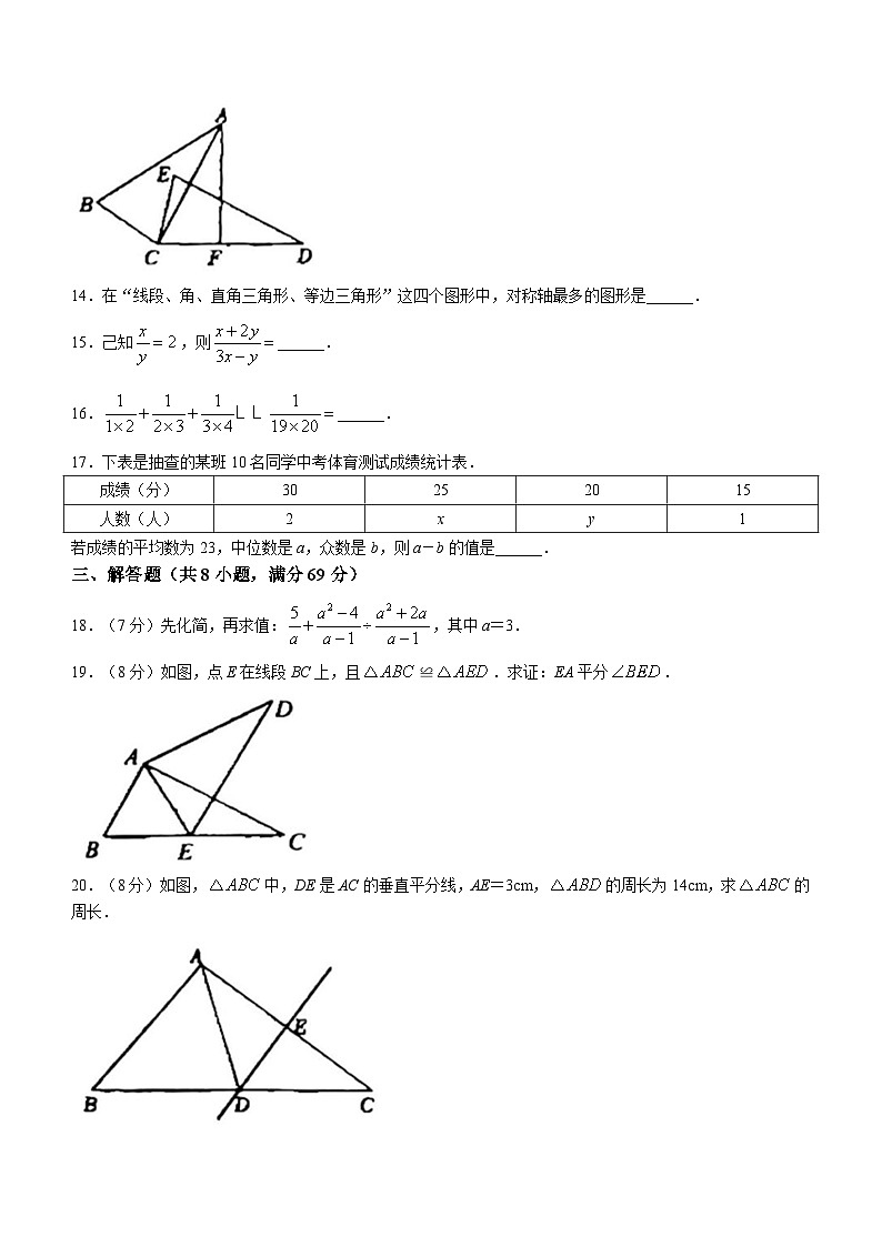 山东省聊城市东昌府区博雅学校2022-2023学年八年级上学期开学考试数学试题第3页