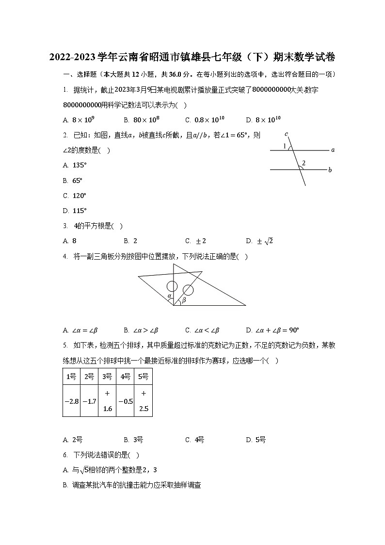 2022-2023学年云南省昭通市镇雄县七年级（下）期末数学试卷（含解析）01