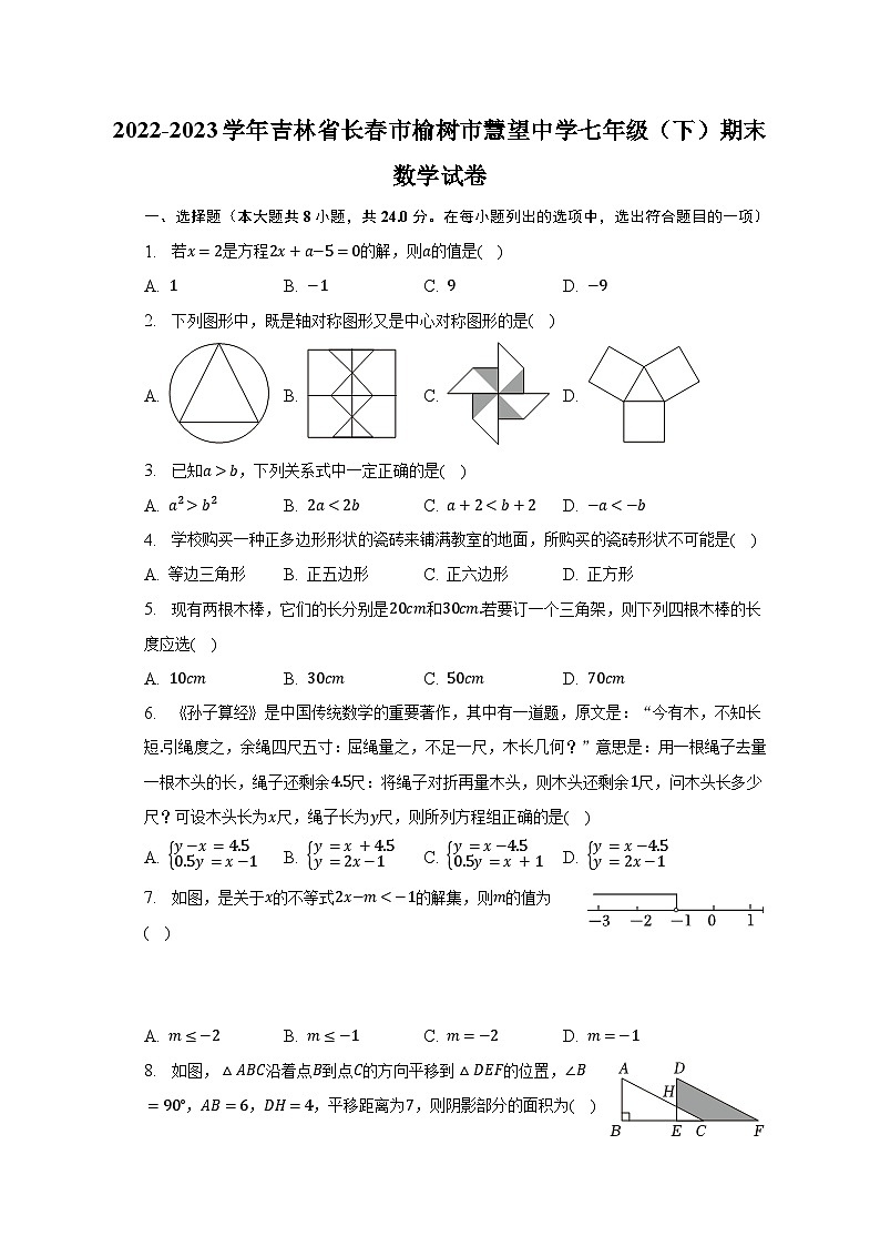 2022-2023学年吉林省长春市榆树市慧望中学七年级（下）期末数学试卷（含解析）01