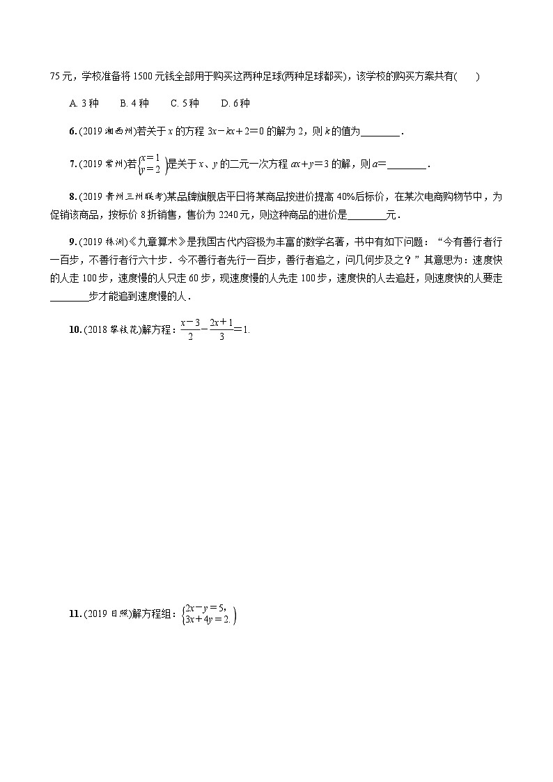 中考数学一轮复习考点过关练习第5课时《一次方程与一次方程组》（含解析）第2页