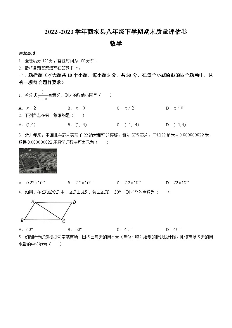 河南省周口市商水县2022-2023学年八年级下学期期末数学试题第1页